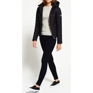 Superdry Hooded Box Quilt Fuji Puffer Black Jacket Women’s XS